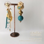 2way ❁︎ allongé  turquoise tassel ❁︎  ボタンピアス/イヤリング