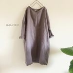 【パープルグレー】国産リネンのシンプルワンピース