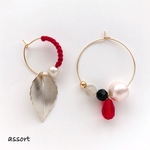 朱色 × リーフ ピアス(イヤリング)