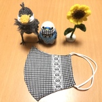夏マスク♡高島ちぢみマスク（白黒ギンガムチェック・ケミカルレース幾何学模様付き）