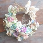 シェルリース(21.5cm)＊パールシャワーのパステルラグーン＊涼しげサマーリース・クレセントリース・パステルリース
