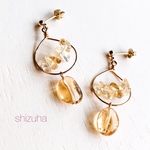 天然石 シトリンとフープのピアス