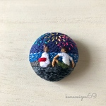 海と花火と浴衣の手刺繍ヘアゴム 【ブローチ変更可】