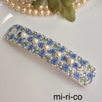 青バラとかすみ草の花刺繍 スクエアバレッタ