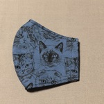 【g様オーダー品】ume＊mew ひんやり立体マスク・少し小さめ（ねこスケッチ/ダークブルー）