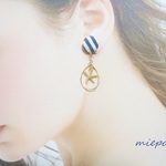 ☆マリン☆ストライプ☆イヤリング(ピアス)☆ネイビー