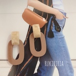 RUKIRIRIA #483 ベージュウッドピアス  大ぶりピアス 大ぶりイヤリング 