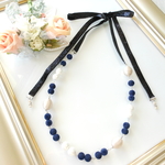 **Ro様オーダー品**コットンパール&フロッキーネイビーベルベットリボンネックレス 