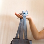 長い猫の肩乗りエコバッグ（グレー猫）