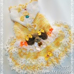 fantastic flowery*イエロー&ホワイト コットン パーカーワンピ 胴32 茶グレーわんこ付 【fm2-1494】 送料無料有