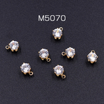 M5070  60個  ジルコニアチャーム 丸 4×6mm クリスタル/ゴールド 3×【20ヶ】