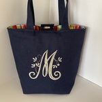 選べるヴィンテージイニシャル刺繍の帆布のミニトートバッグ　ホックとポケット付き