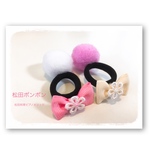 松田ポンポンM リボンタイプ　中 2.5cmサイズ　pink &white