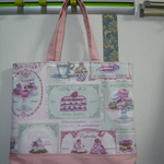 asu様オーダー品:フランス生地　スウィーツ柄のトートバッグ（ピンク）