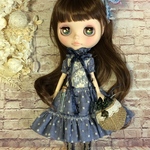 1545 青い海と泡沫　ストライプ×ドット ワンピース Blythe ブライス アウトフィット