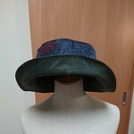 【送料無料】本場大島紬☺️バケットハット 紺地に菊模様