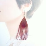 ボルドーピーコックのフェザーピアスorイヤリング