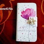 iPhone6・6ｓケース　手帳型 ガーリーフラワー　パールつき