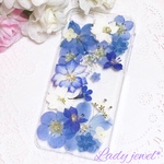 押し花iphoneケース＊ロイヤルブルー＊スマホケース 名入れ可能  ラメ・ホロ・スワロフスキー無料 [受注製作]