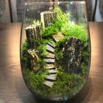 苔テラリウム　LEDライト蓋付き　水琉石の山