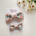  (ピンクベージュ×モード.オレンジピンク) Duo ribbon set キッズ ベビー ヘアクリップ ヘアピン