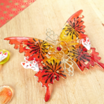 りんご飴色と花火の蝶バレッタ（hair ornaments  of「maturi」 butterfly 〜Apple candy & fireworks）