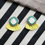 ビーズ刺繍 イヤリング ターコイズ & レモンイエロー