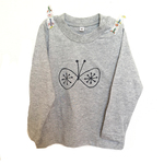 ちょうちょさん 長袖Tシャツ グレー 肩スナップボタン 100cm
