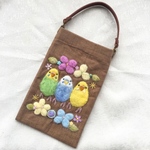 (※スナップ付き)  セキセイインコ3兄弟 スマホポーチ