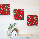 3枚セット つばき（椿）模様のファブリックパネル 20cm×20cm 