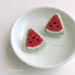 ビーズ刺繍♡スイカのミニ*ブローチ