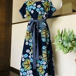 新作デー　着物・浴衣リメイクワンピース  ・夏の涼しいワンピース・綿ワンピース・②黄色花・リボンおまけ付き