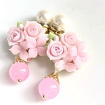 薔薇ブーケと天然石のマグネットピアス(イヤリング)☆大人可愛い