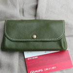 大きな革の長財布/牛革の財布/jaba-green