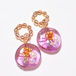 ビジュー入りピアスorイヤリング レジン 紫 パール