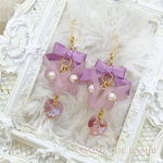  ＊Bouquettos＊フラワー×スワロフスキー　リボンピアス　イヤリング ラベンダー