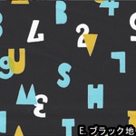 ダブルガーゼ  生地　アルファベット&数字　ブラック
