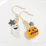 *K14GF***P51* 天然石ヘマタイト☆ハロウィンピアス