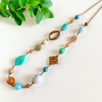 ◇ロングネックレス*ターコイズブルー＊ブラウン