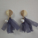 ウッド アクリル 風 カボション シフォンリボン タッセル