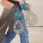 RUKIRIRIA #484 ターコイズブルー×銀箔ピアス  大ぶりピアス 大ぶりイヤリング  シルバー