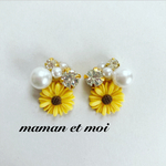 向日葵♡ビジュー×パールピアス(イヤリング)