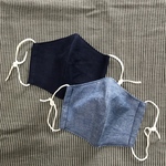 リネン100% 子供向け　２枚組マスク　立体マスク　ハンドメイド　ダブルガーゼ　ブルー　男の子　高学年　お買い得　夏向けリネン