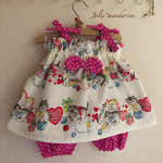 かわいいベビー服♪チュニックキャミソール＆スカートとかぼちゃパンツセット(ラブリーリトルキティン　ホワイト＆ピンクドット）  