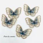 【新色】6pcs・サテンレースの蝶・ゴールドネイビー　a-205