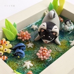 海の中でこんにちは＊黒柴ペンギン＊2020夏飾り