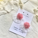 つぶつぶ（ピンク×レース） :: ビーズ　刺繍　樹脂　樹脂イヤリング　樹脂ピアス　ラッピング　プレゼント　タッセル　フリル　ホワイト　白::