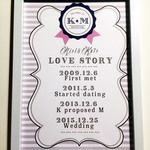 ★ロゼット風オリジナルロゴ入り★LOVE STORY♡ウェルカムボード【A4サイズ】パープル×グレー