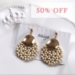 送料無料【再販】50%OFF SALE中　つぶつぶウッドビーズ×ゴールド涼しげ夏イヤリング