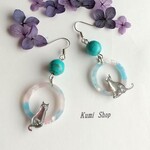 猫とターコイズのピアス/イヤリング